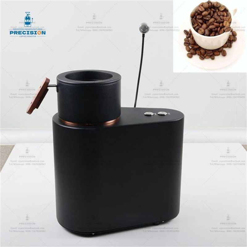 Un torréfacteur de café à la maison compact avec une capacité de 200 g, une puissance de feu de 1900 kcal et une tasse de refroidissement en or rose.